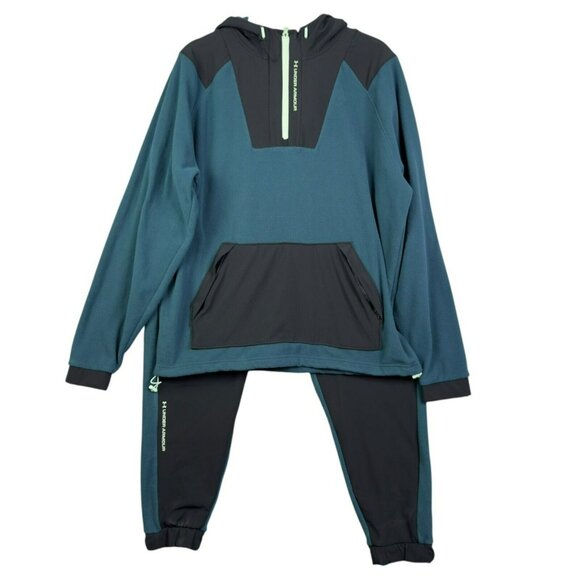 Under‎ Armour Mens XL Teal & Black Fleece Hoodie And Jogger Set Tracksuit - Picture 1 of 8